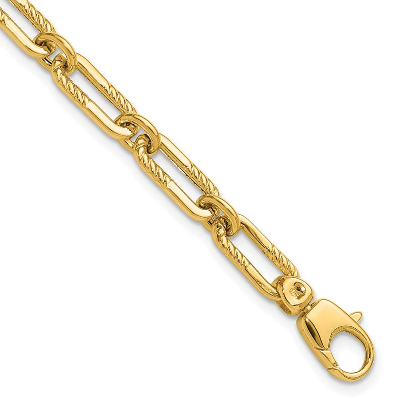 14K Gelbgold Poliert Fantasie Oval Büroklammer Glieder Gliederarmband