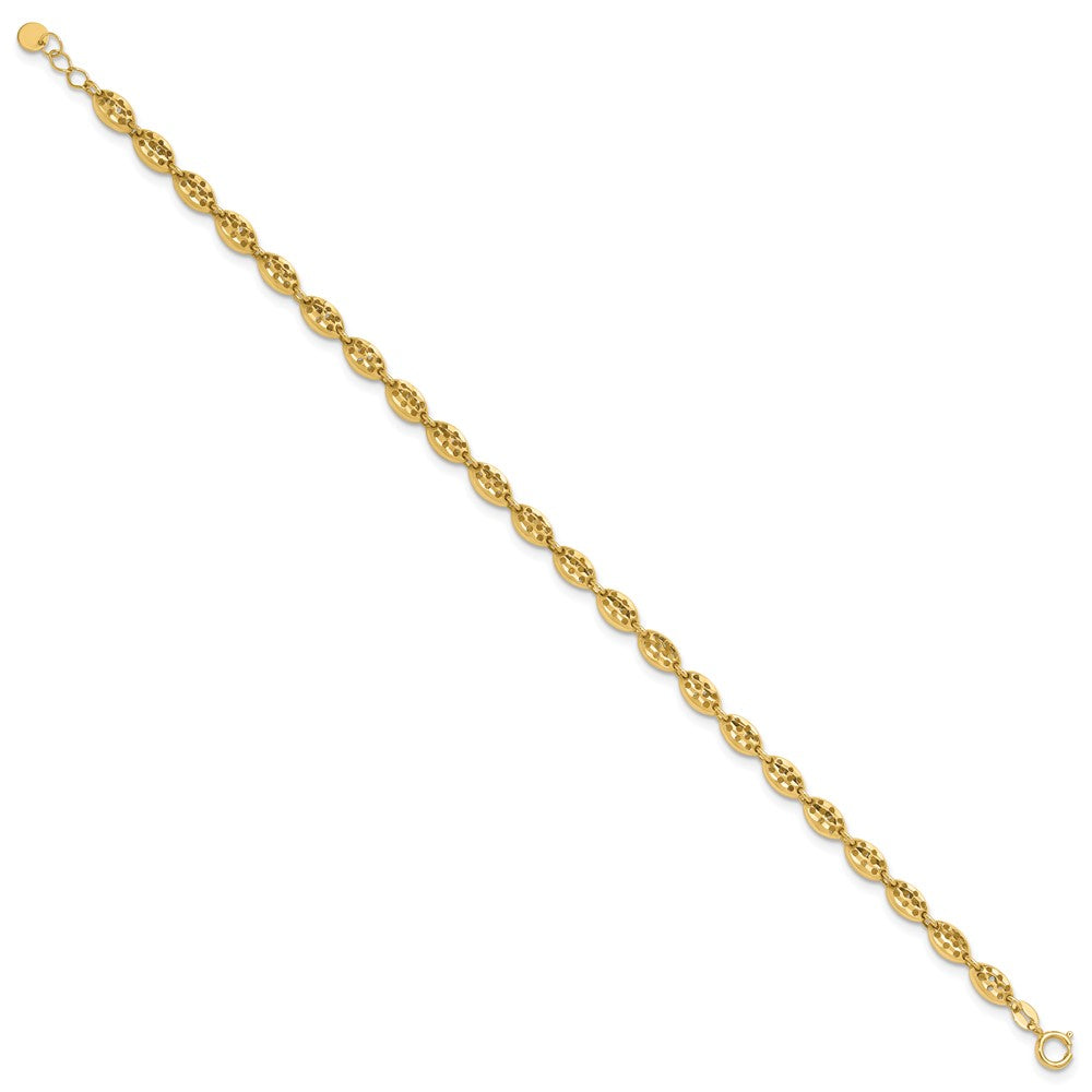 14K Gelbgold Poliert und Diamantiert Fantasie Oval Glieder Mit. Verlängerung. Gliederarmband