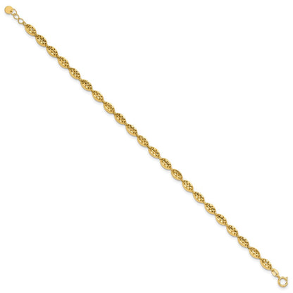 14K Gelbgold Poliert und Diamantiert Fantasie Oval Glieder Mit. Verlängerung. Gliederarmband