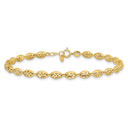 14K Gelbgold Poliert und Diamantiert Fantasie Oval Glieder Mit. Verlängerung. Gliederarmband