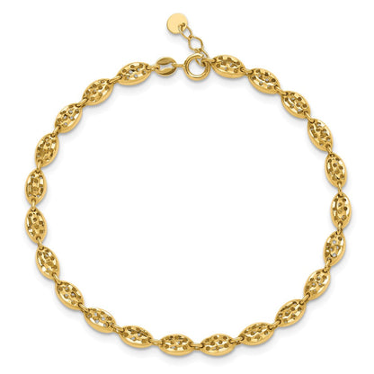 14K Gelbgold Poliert und Diamantiert Fantasie Oval Glieder Mit. Verlängerung. Gliederarmband