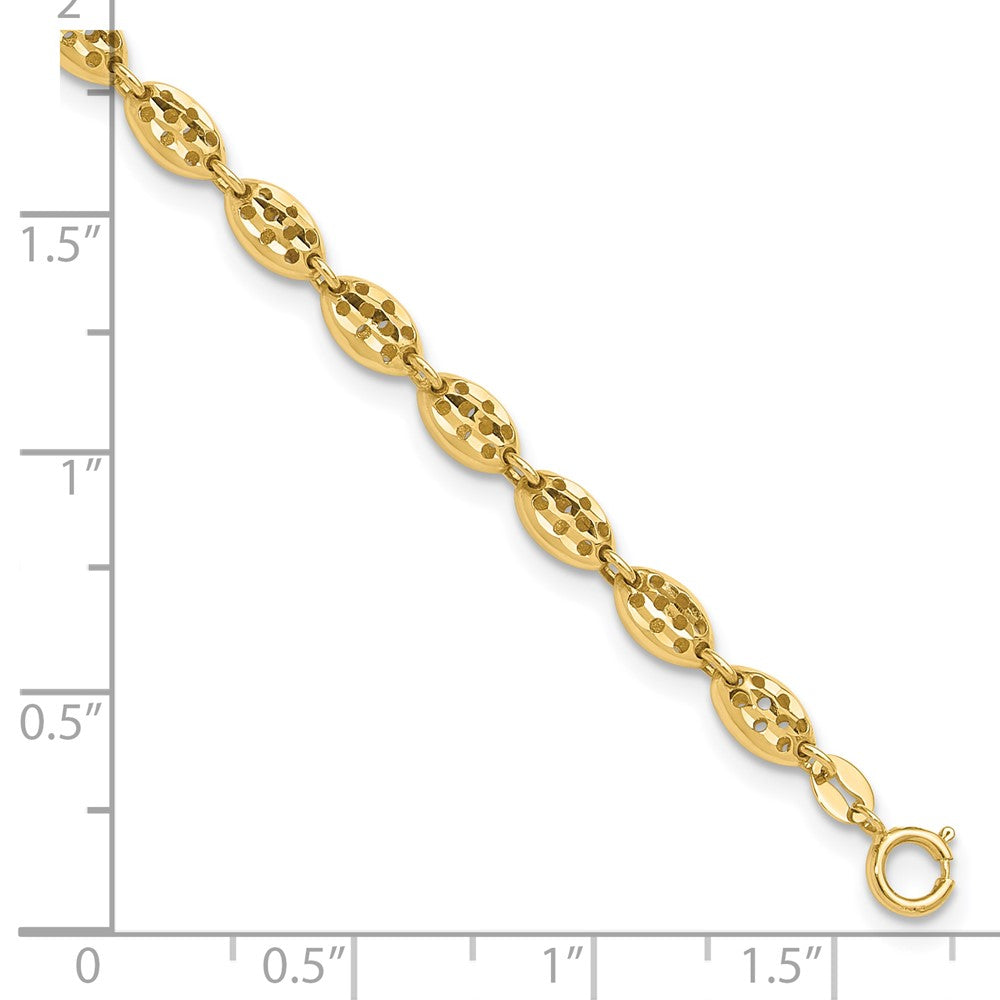 14K Gelbgold Poliert und Diamantiert Fantasie Oval Glieder Mit. Verlängerung. Gliederarmband