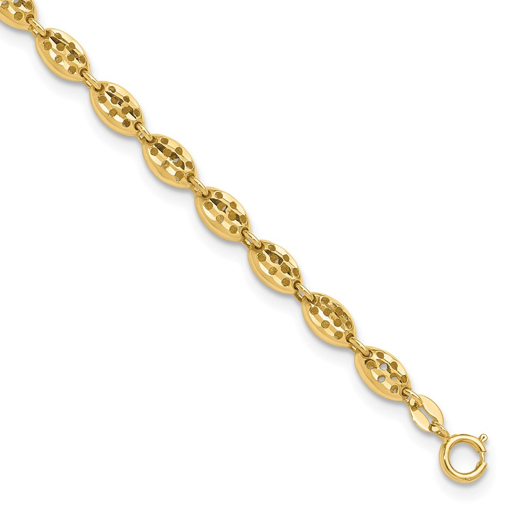14K Gelbgold Poliert und Diamantiert Fantasie Oval Glieder Mit. Verlängerung. Gliederarmband