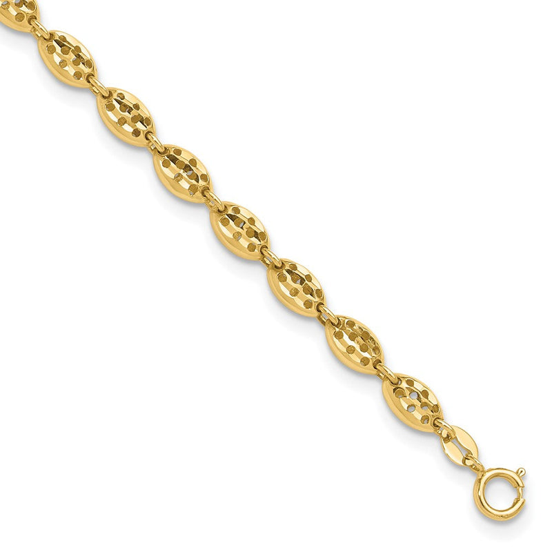 14K Gelbgold Poliert und Diamantiert Fantasie Oval Glieder Mit. Verlängerung. Gliederarmband