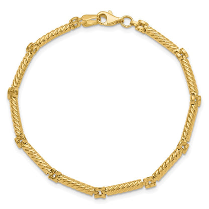 14K Gelbgold Poliert und Strukturiert Fantasieglieder Armband