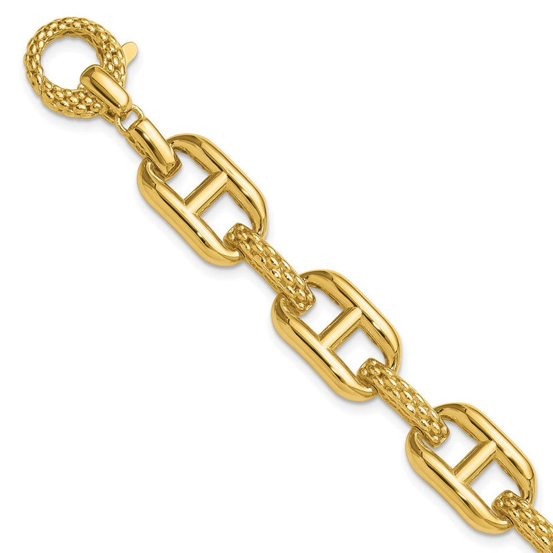 14K Gelbgold Poliert und Strukturiert Fantasieglieder Gliederarmband