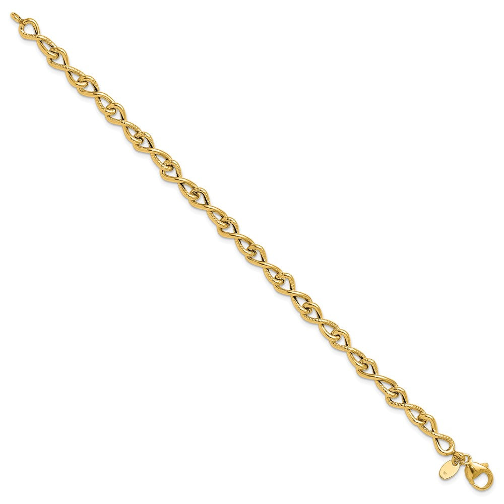 14K Gelbgold Poliert/textured Gedreht Unendlichkeit Glieder Gliederarmband