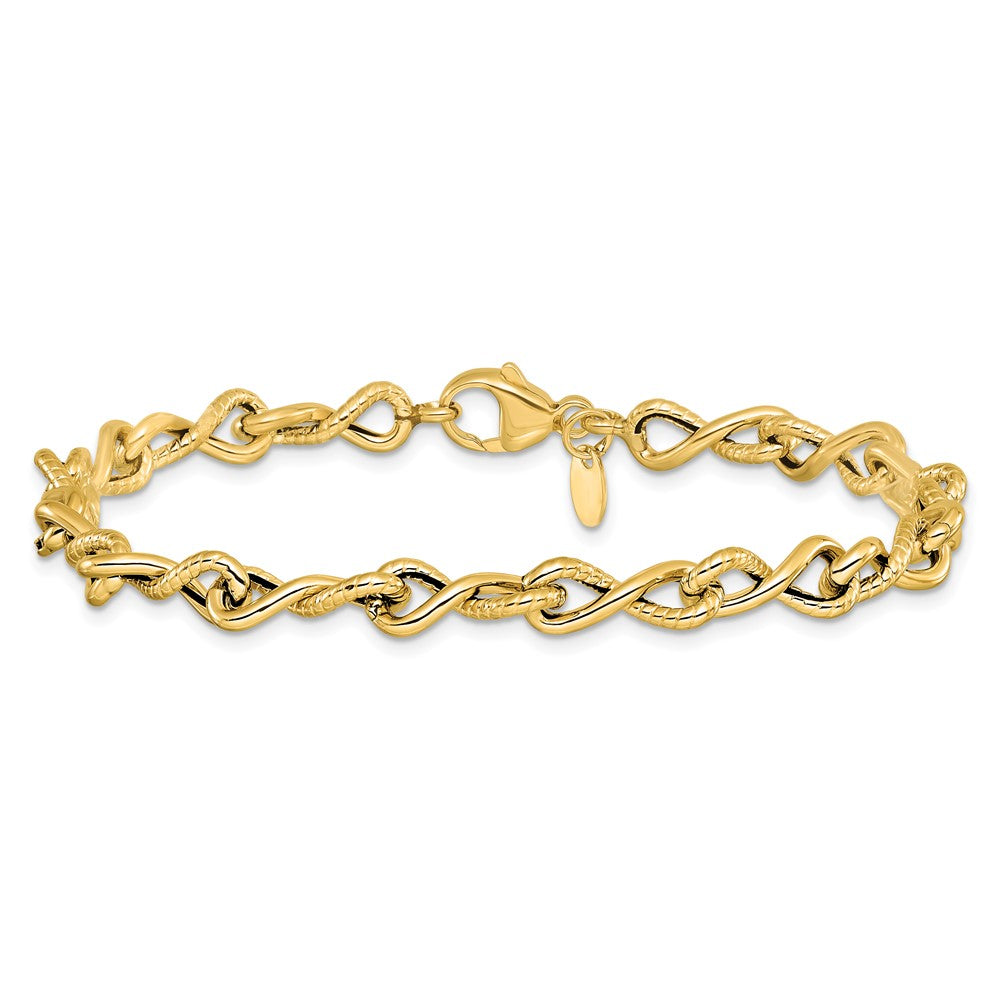 14K Gelbgold Poliert/textured Gedreht Unendlichkeit Glieder Gliederarmband