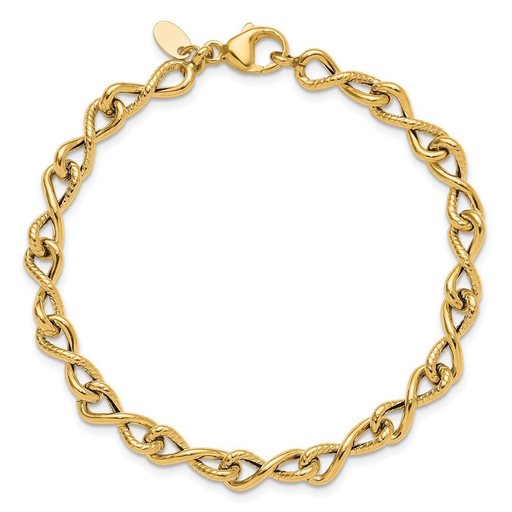 14K Gelbgold Poliert/textured Gedreht Unendlichkeit Glieder Gliederarmband