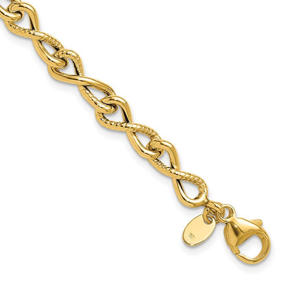 14K Gelbgold Poliert/textured Gedreht Unendlichkeit Glieder Gliederarmband