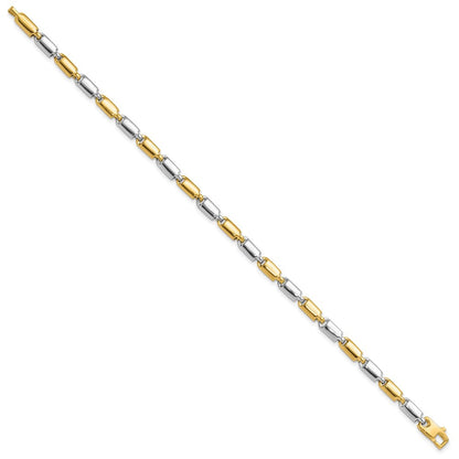 14K Bicolor Poliert Fantasie Rectangular Glieder Armband