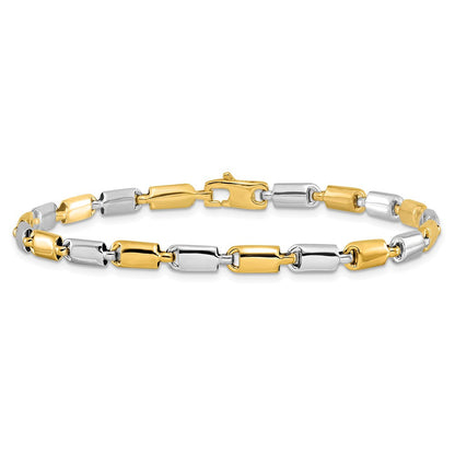 14K Bicolor Poliert Fantasie Rectangular Glieder Armband