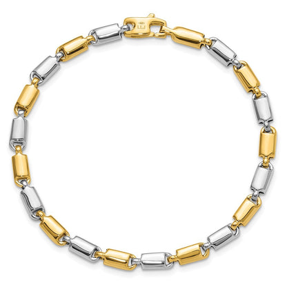 14K Bicolor Poliert Fantasie Rectangular Glieder Armband