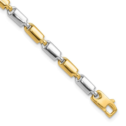 14K Bicolor Poliert Fantasie Rectangular Glieder Armband
