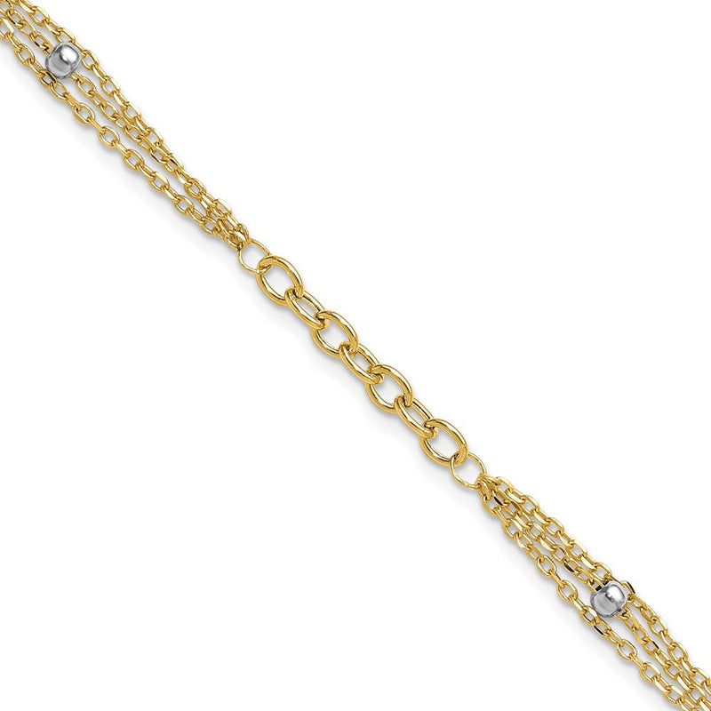 14K Gelb & Rhodium Weiß Fantasieglieder Mit.25 Zoll Verlängerung. Armband
