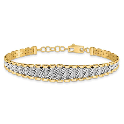 14K Bicolor Poliert / Diamantiert Mit.5 Zoll Verlängerung. Armband