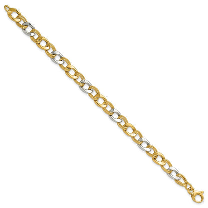 14K Bicolor Poliert und Strukturiert Fantasieglieder Armband