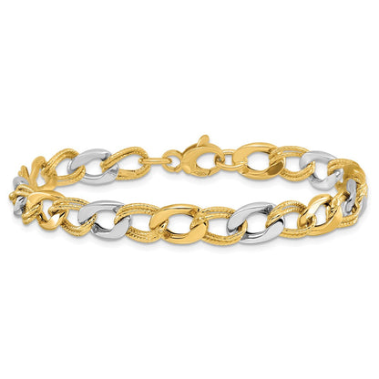 14K Bicolor Poliert und Strukturiert Fantasieglieder Armband