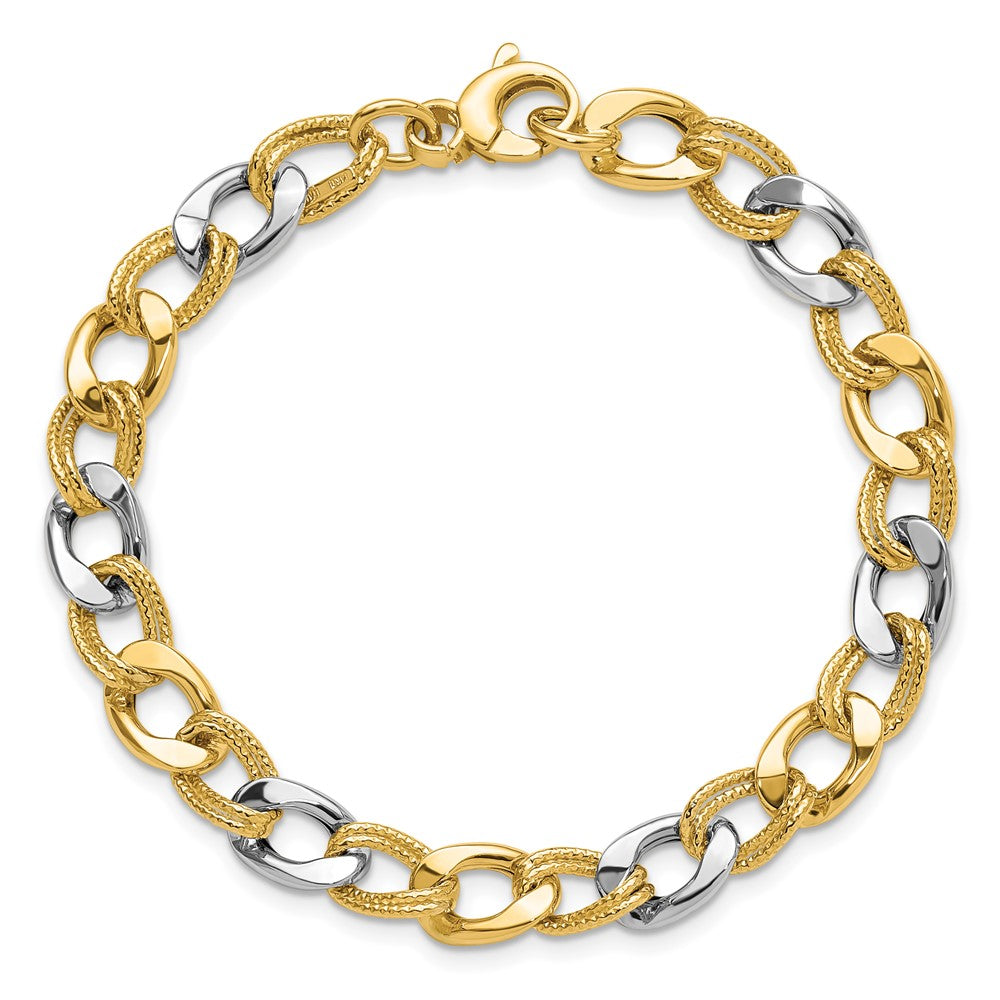 14K Bicolor Poliert und Strukturiert Fantasieglieder Armband