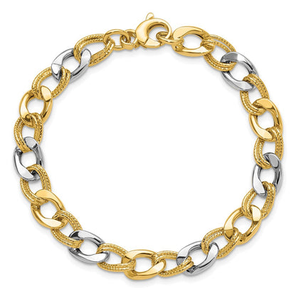 14K Bicolor Poliert und Strukturiert Fantasieglieder Armband