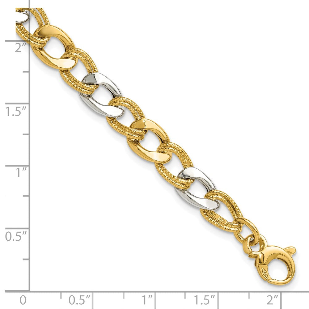 14K Bicolor Poliert und Strukturiert Fantasieglieder Armband