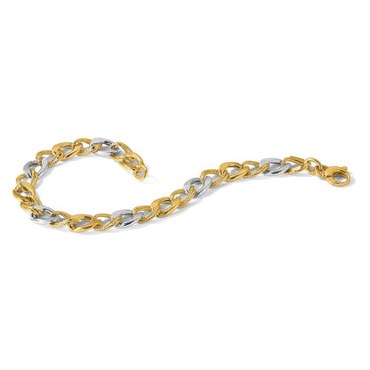 14K Bicolor Poliert und Strukturiert Fantasieglieder Armband