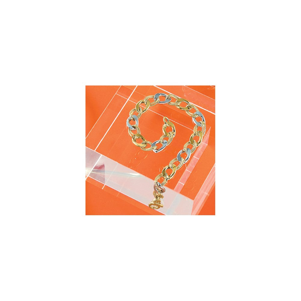 14K Bicolor Poliert und Strukturiert Fantasieglieder Armband