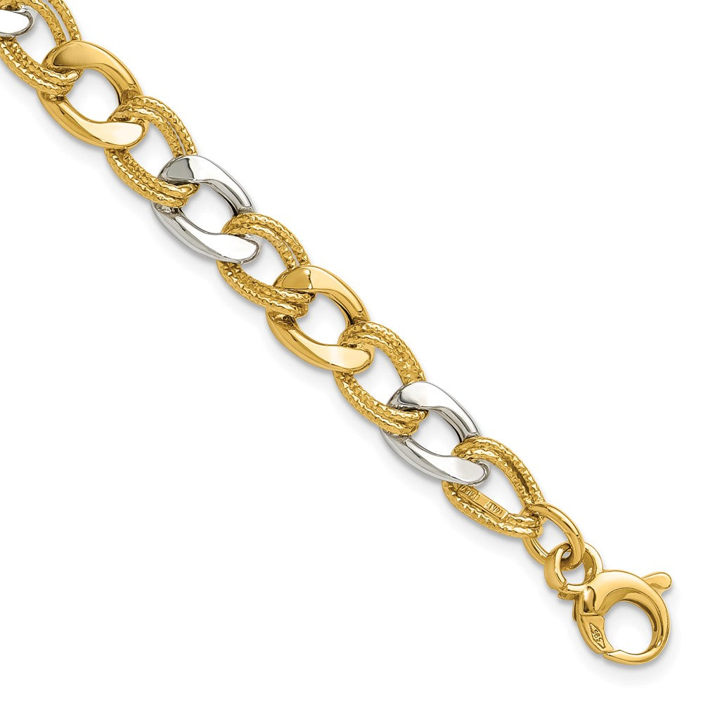 14K Bicolor Poliert und Strukturiert Fantasieglieder Armband