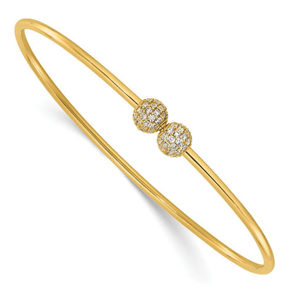 14K Gelbgold Poliert Zirkonia Flexibel Armreif