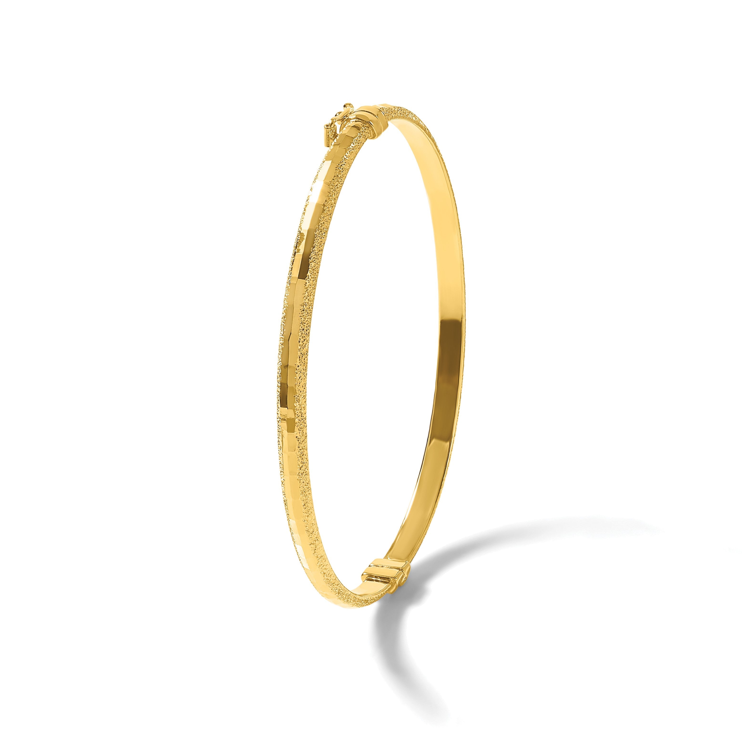 14K Gelbgold Poliert/textured und Diamantiert Klappbar Armreif
