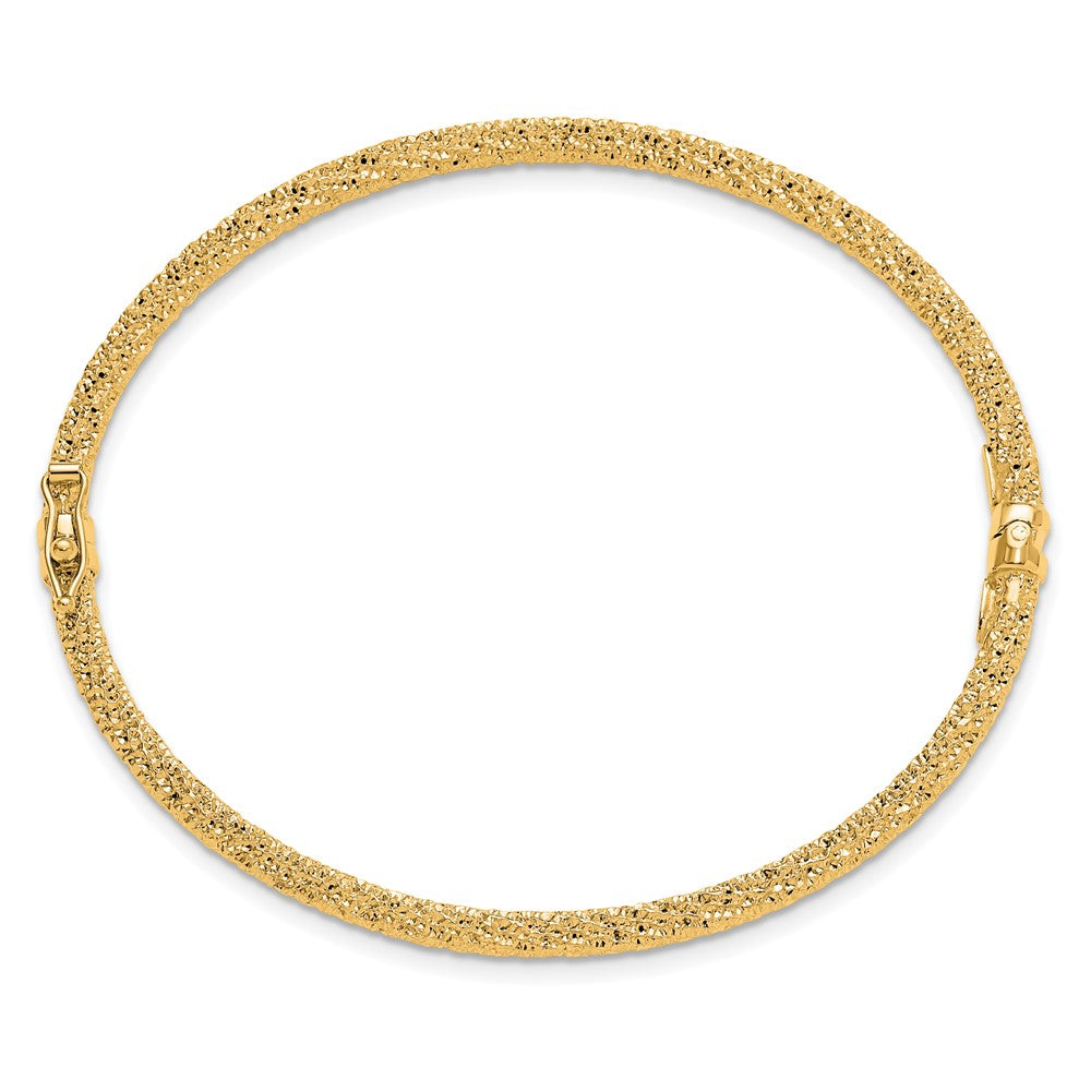 14K Gelbgold Poliert/textured und Diamantiert Gedreht Klappbar Armreif