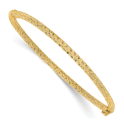 14K Gelbgold Poliert/textured und Diamantiert Gedreht Klappbar Armreif