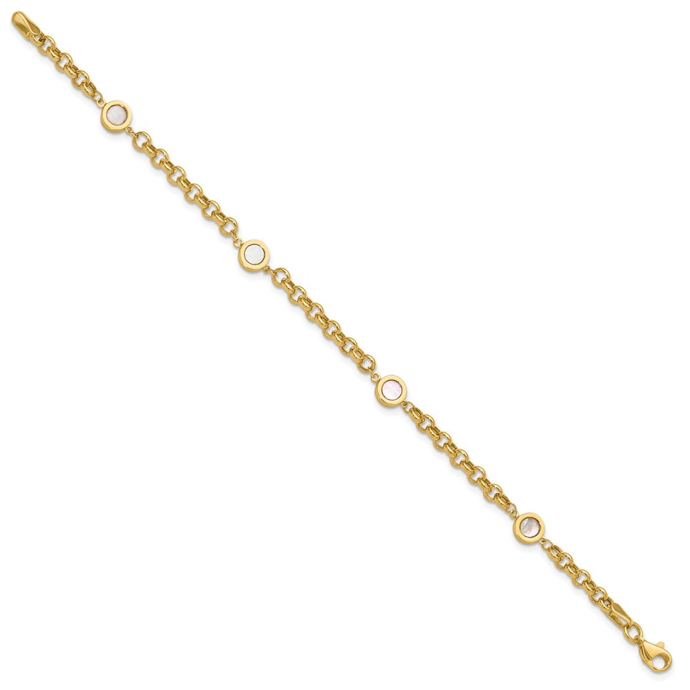 14K Gelbgold Poliert Perlmutt Glieder Armband
