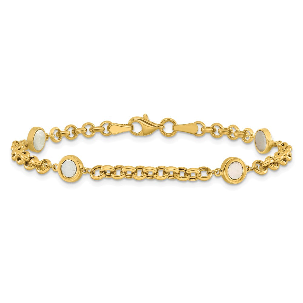 14K Gelbgold Poliert Perlmutt Glieder Armband