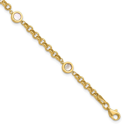 14K Gelbgold Poliert Perlmutt Glieder Armband
