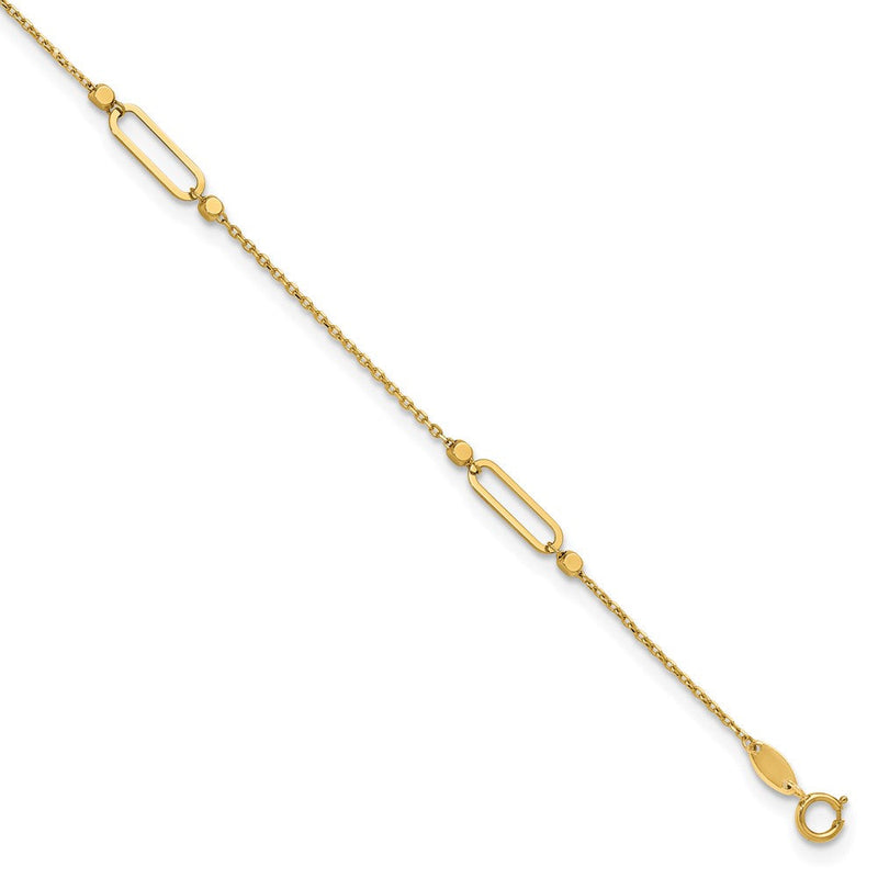 14K Gelbgold Poliert und Diamantiert Fantasie 9 Zoll Plus 1 Zoll Verlängerung. Fußkettchen