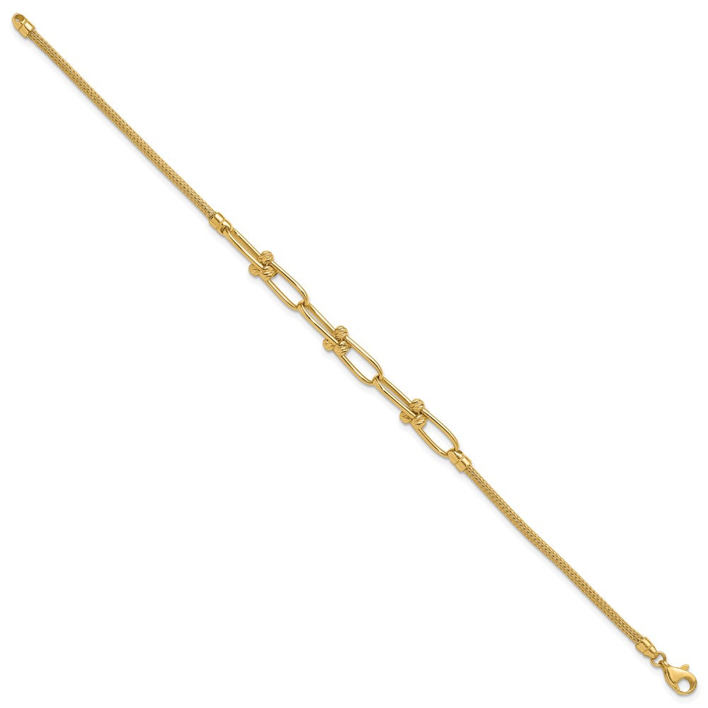 14K Gelbgold Poliert/diamantiert/textured Fantasieglieder Armband