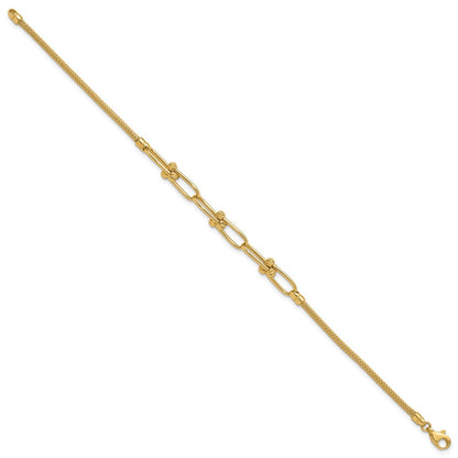 14K Gelbgold Poliert/diamantiert/textured Fantasieglieder Armband