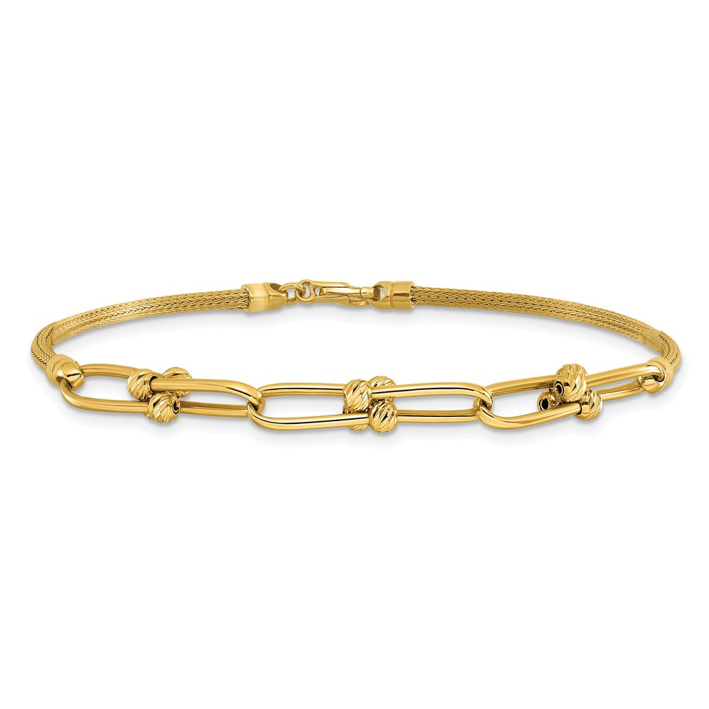 14K Gelbgold Poliert/diamantiert/textured Fantasieglieder Armband