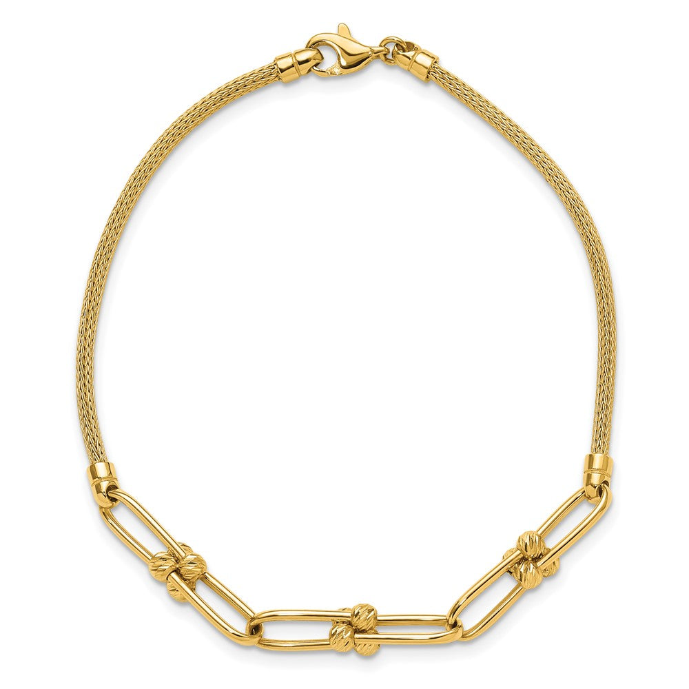14K Gelbgold Poliert/diamantiert/textured Fantasieglieder Armband