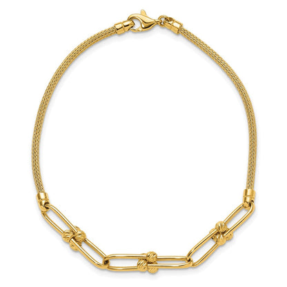 14K Gelbgold Poliert/diamantiert/textured Fantasieglieder Armband