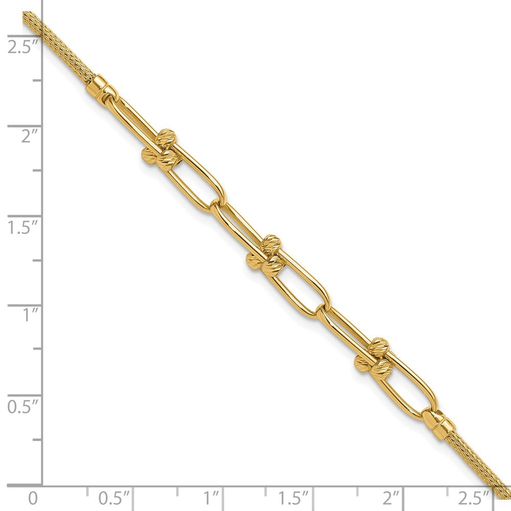 14K Gelbgold Poliert/diamantiert/textured Fantasieglieder Armband
