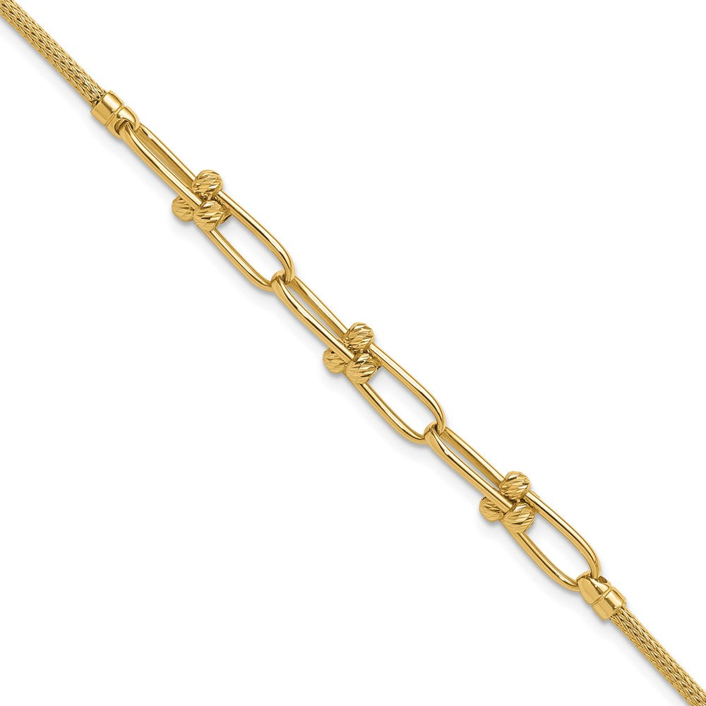 14K Gelbgold Poliert/diamantiert/textured Fantasieglieder Armband