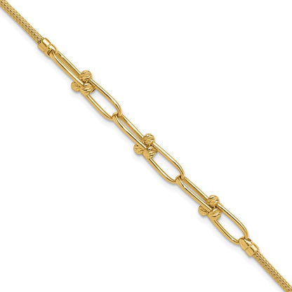 14K Gelbgold Poliert/diamantiert/textured Fantasieglieder Armband