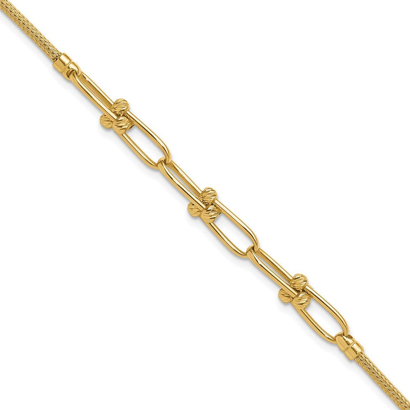 14K Gelbgold Poliert/diamantiert/textured Fantasieglieder Armband