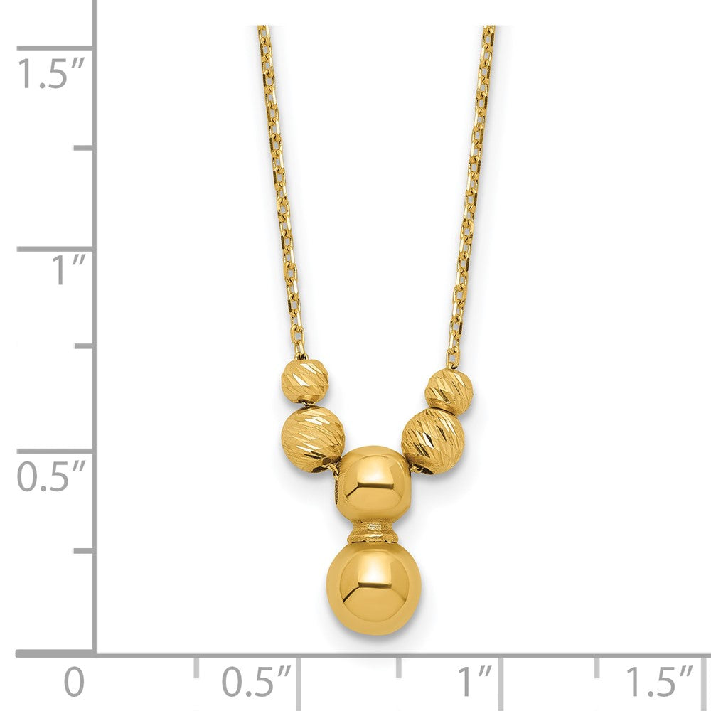 14K Gelbgold Poliert und Diamantiert Perlen mit 1 Zoll Verlängerung. Halskette