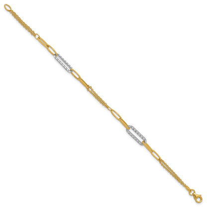 14K Bicolor Poliert und Diamantiert Fantasieglieder Armband