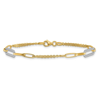 14K Bicolor Poliert und Diamantiert Fantasieglieder Armband