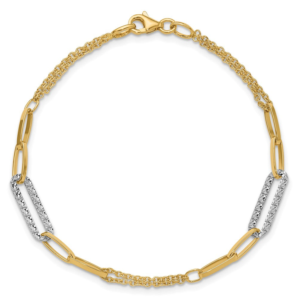 14K Bicolor Poliert und Diamantiert Fantasieglieder Armband
