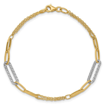 14K Bicolor Poliert und Diamantiert Fantasieglieder Armband